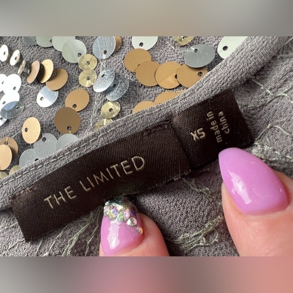 THE Limited Gold Silver Bronze Sequin Short Sleeve Gray Top Size XS - Picture 7 of 13